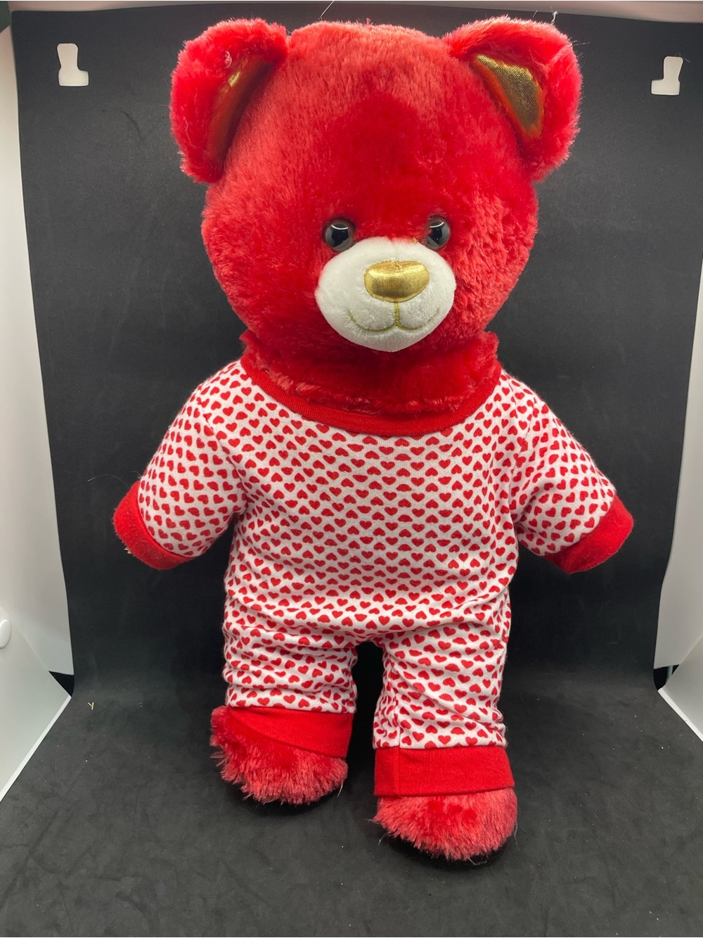 Build A Bear Red Teddy Bear Gold Nose Hearts Sleeper Pajamas Plush BAB 16”